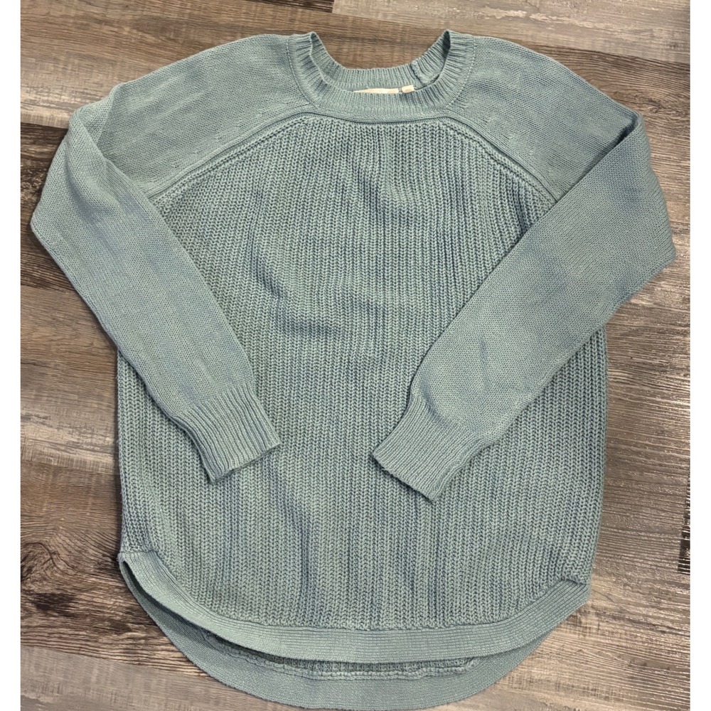 RD Style Womens‎ Light Blue Shaker Knit Raglan Sleeve Curved Hem Sweater Small